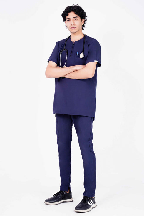 Men's 1-Pocket STRETCH Tuck In Zipper Round Neck Scrub